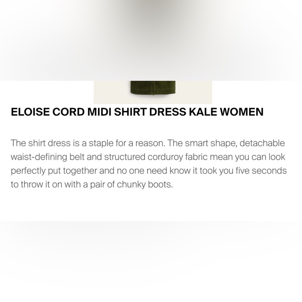 Boden Eloise cord midi shirt dress kale green size 2 new with tags. D0800 - Picture 4 of 9